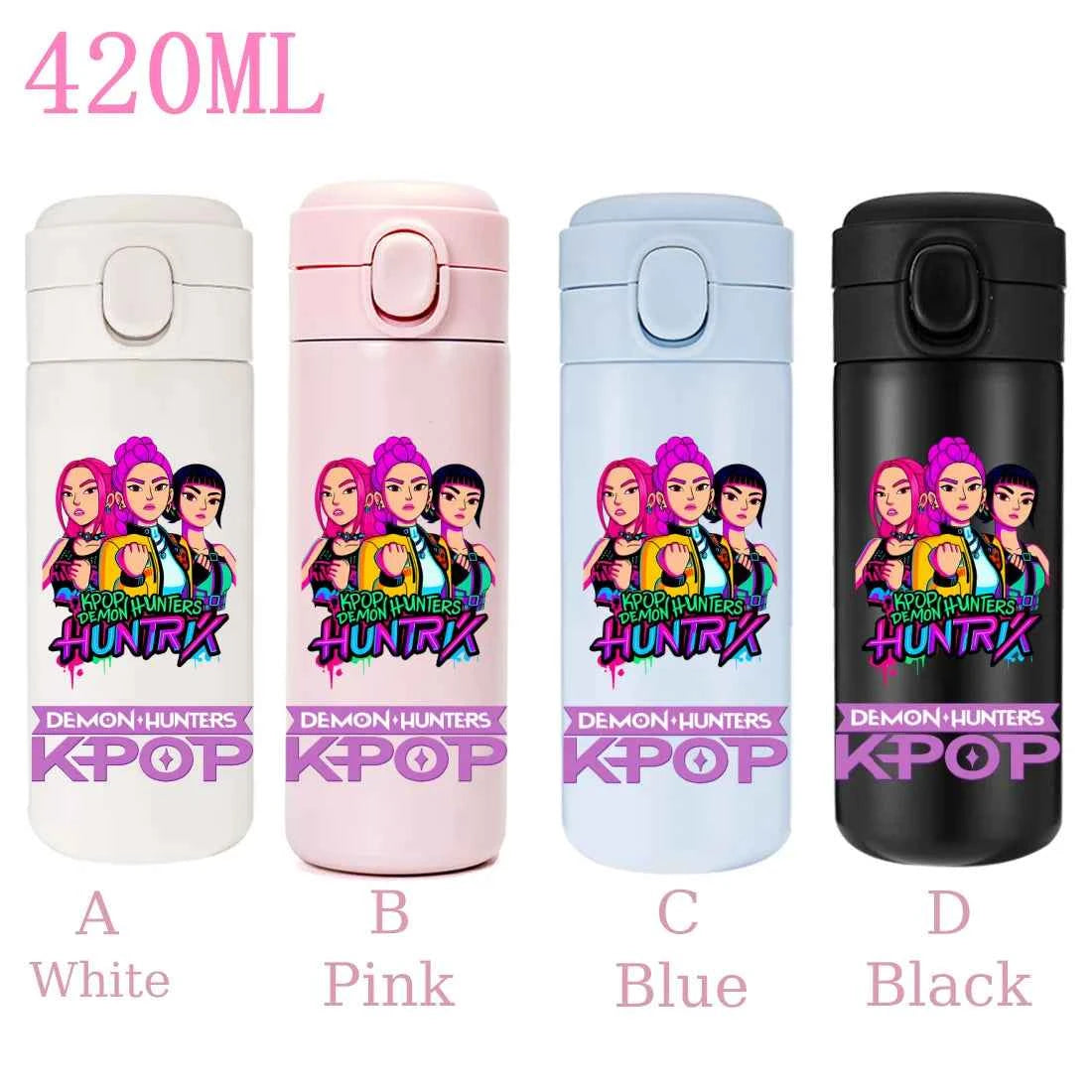 420ML KPop Demon Hunters Cartoon Stainless Steel Thermal Water Bottle Mini Leak Proof Portable Insulated Cup Birthday Gift