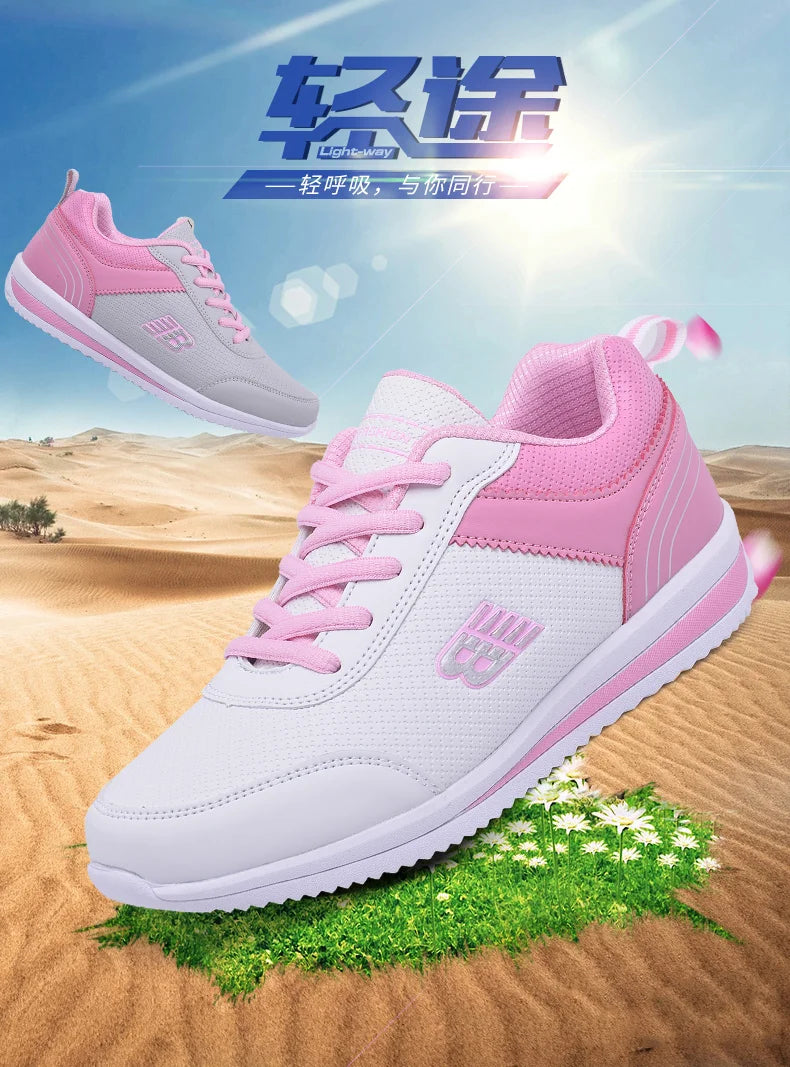 Women's Comfortable Golf Shoes, White Gray Girls' Outdoor Running Shoes, Women's Classic Casual Walking Shoes