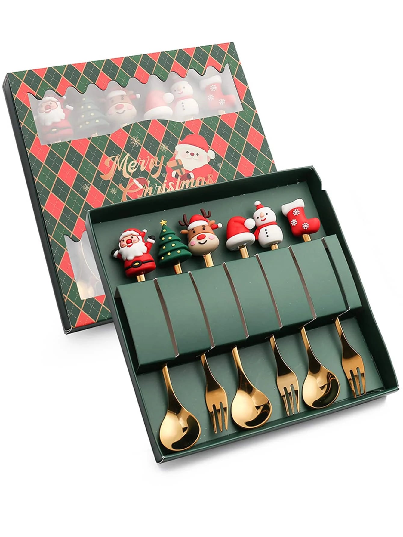 2/4/6Pcs Christmas Fork And Spoon Set,Stainless Steel Creative Tableware,Coffee Tea Dessert Forks And Spoons Gift Set