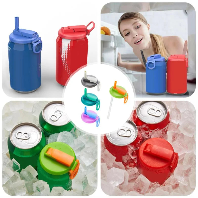 Coca Cola Can, Straw Cup Lid, Reusable, Sealed, Dustproof, Suitable For Beer Soda Can, Household Kitchen, Drinking Water Tool - Your Gift Ideas
