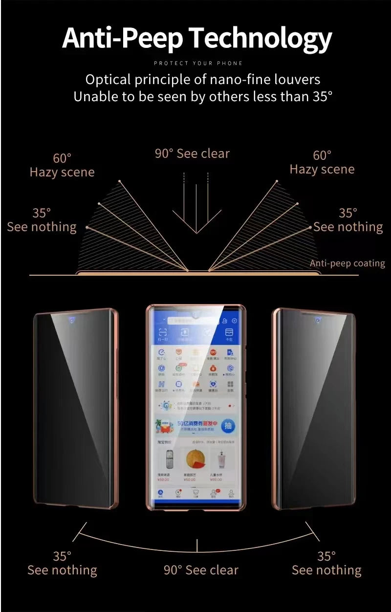 Anti Peeping Metal Phone Case For Samsung Galaxy S25 S24 S23 S22 Ultra Plus 360 Degree Privacy Protection Magnetic Phone Cover