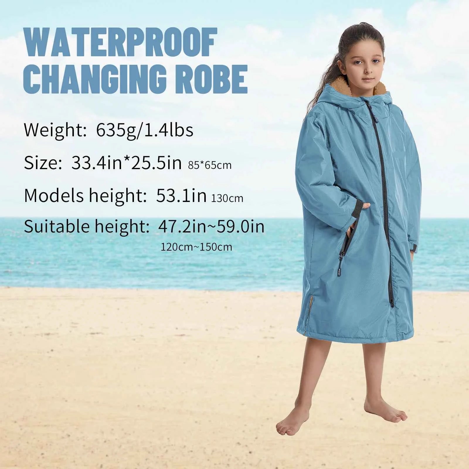 Waterproof Kids Changing Robe, Fluffy Wearable Blanket, Warm Soft Towel Hoodie , Swim Surf Poncho for 5-12 Years