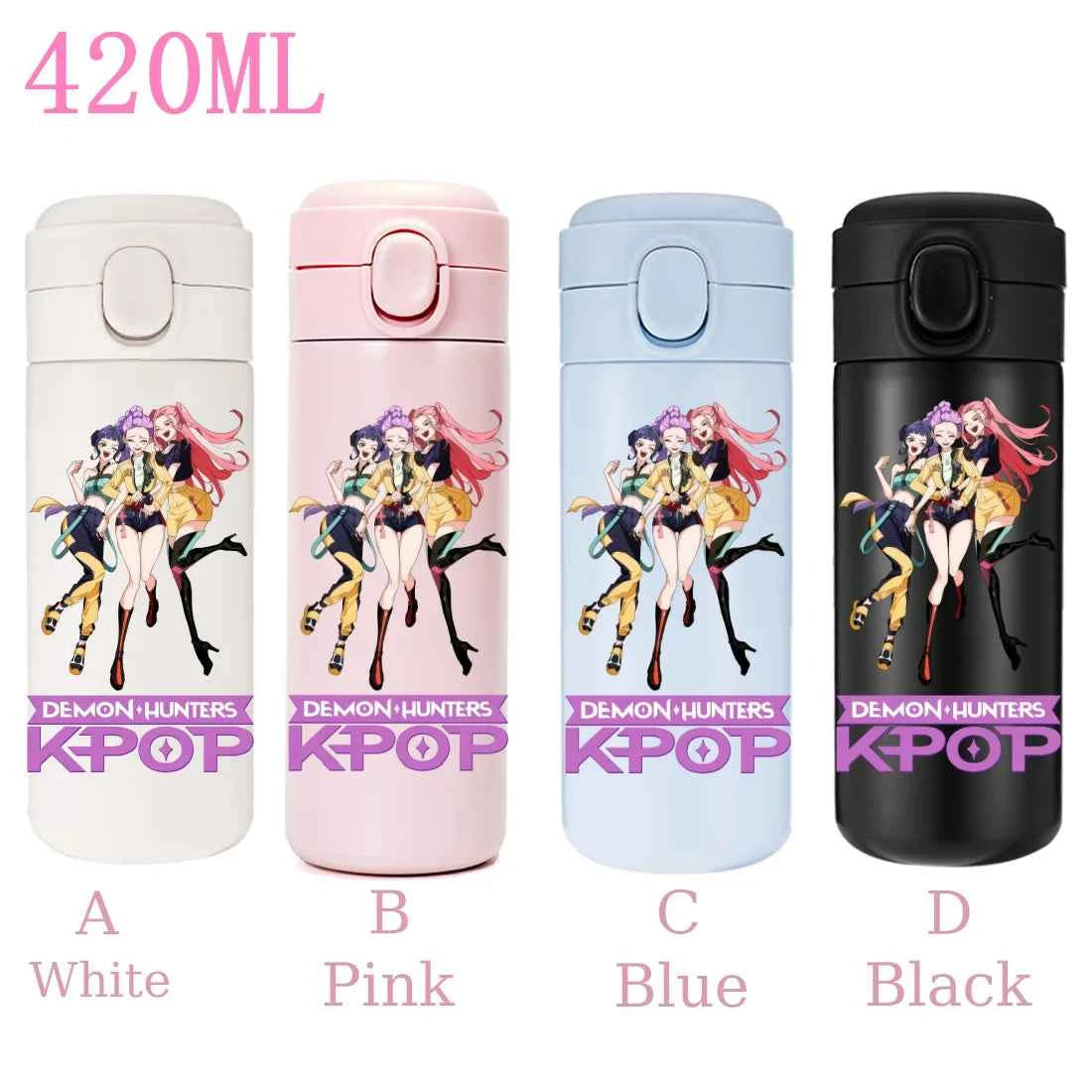 420ML KPop Demon Hunters Cartoon Stainless Steel Thermal Water Bottle Mini Leak Proof Portable Insulated Cup Birthday Gift