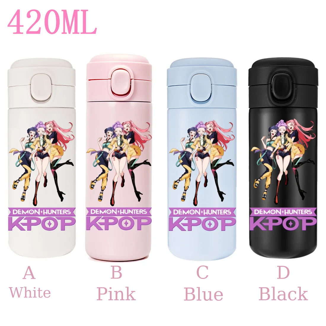 420ML KPop Demon Hunters Cartoon Stainless Steel Thermal Water Bottle Mini Leak Proof Portable Insulated Cup Birthday Gift - YourGiftIdeasUK