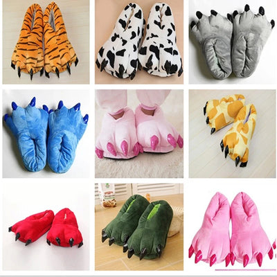 Winter Soft Warm Monster Dinosaur Paw Funny Slippers  Women Kids Parent-child Home  Slipper Shoes Room Cotton Random lining