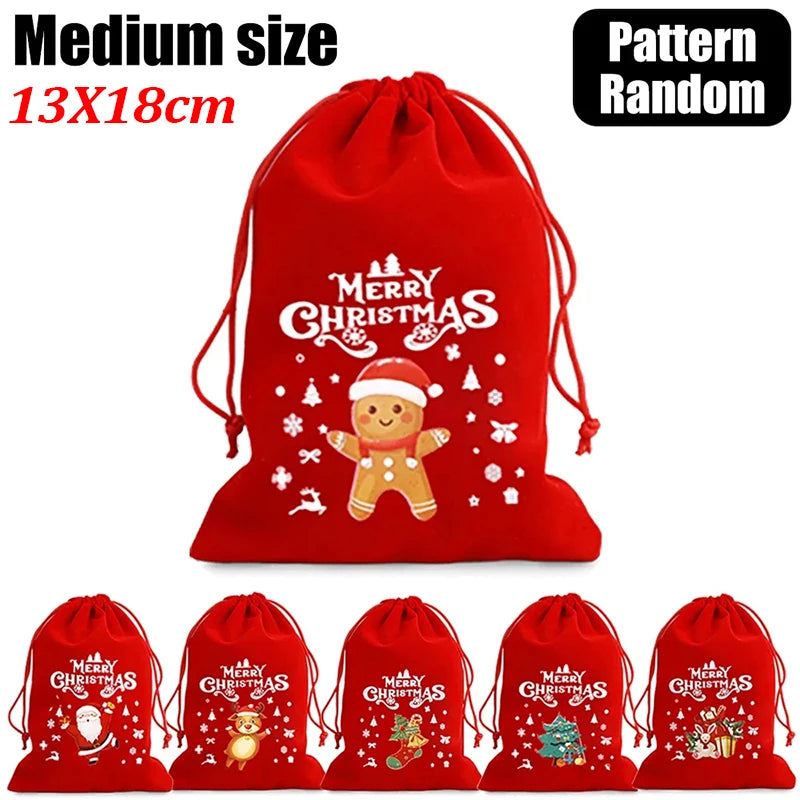10/1pcs Merry Christmas Velvet Bags Candy Snack Drawstring Pouch Wrapping Bag Xmas Gifts Bracelet Jewelry Packaging Storage Bags - YourGiftIdeasUK