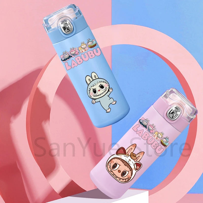 400Ml Water Bottle Cartoon Printed Thermos Cup Pocket Stainless Steel Thermal Coffee Mug Vacuum Insulated Flask Cup Kid Gift