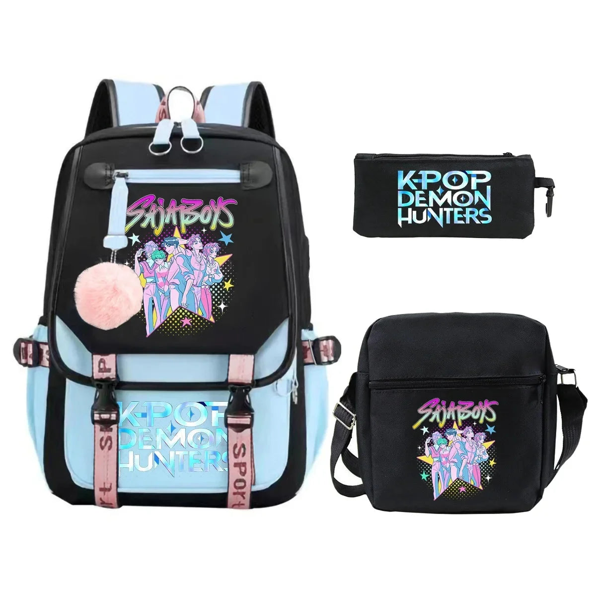 KPop Demon Hunters Student Backpack Single Shoulder Bag Casual Pencil Case Three Piece Set Oxford Cloth Unisex Backpack