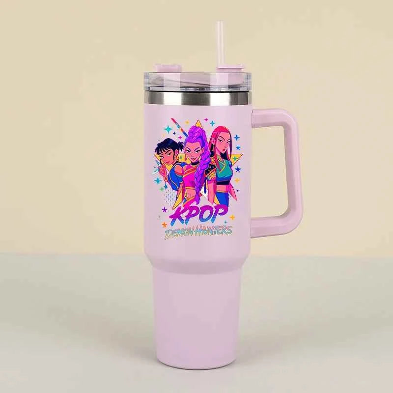 New K Pop Demon Hunters Water Bottles Kawaii Cartoon Water Bottle Girls Large Capacity with Handles Water Cup Birthday Gifts