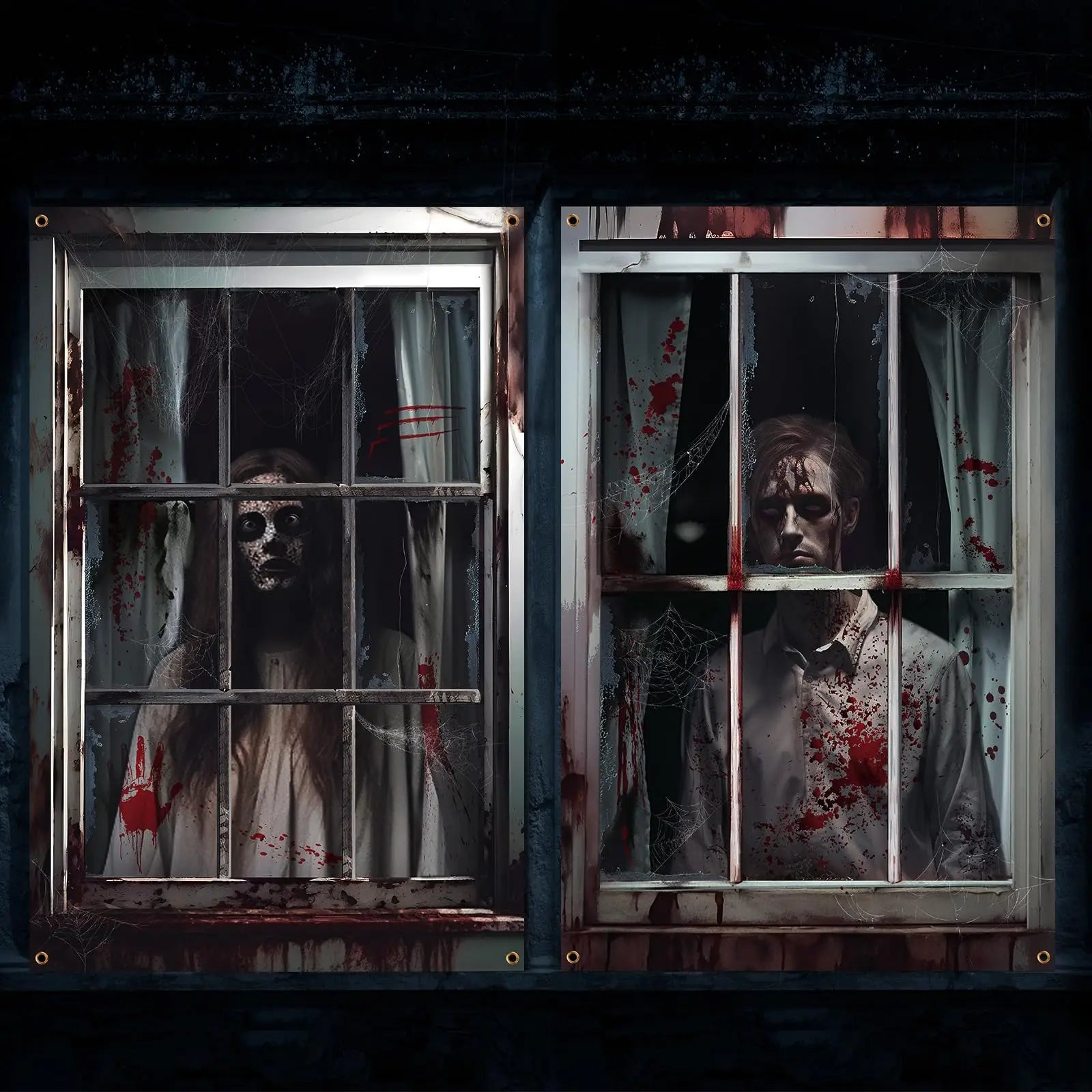 2 Pcs Scary Halloween Curtain Halloween Window Silhouette - YourGiftIdeasUK