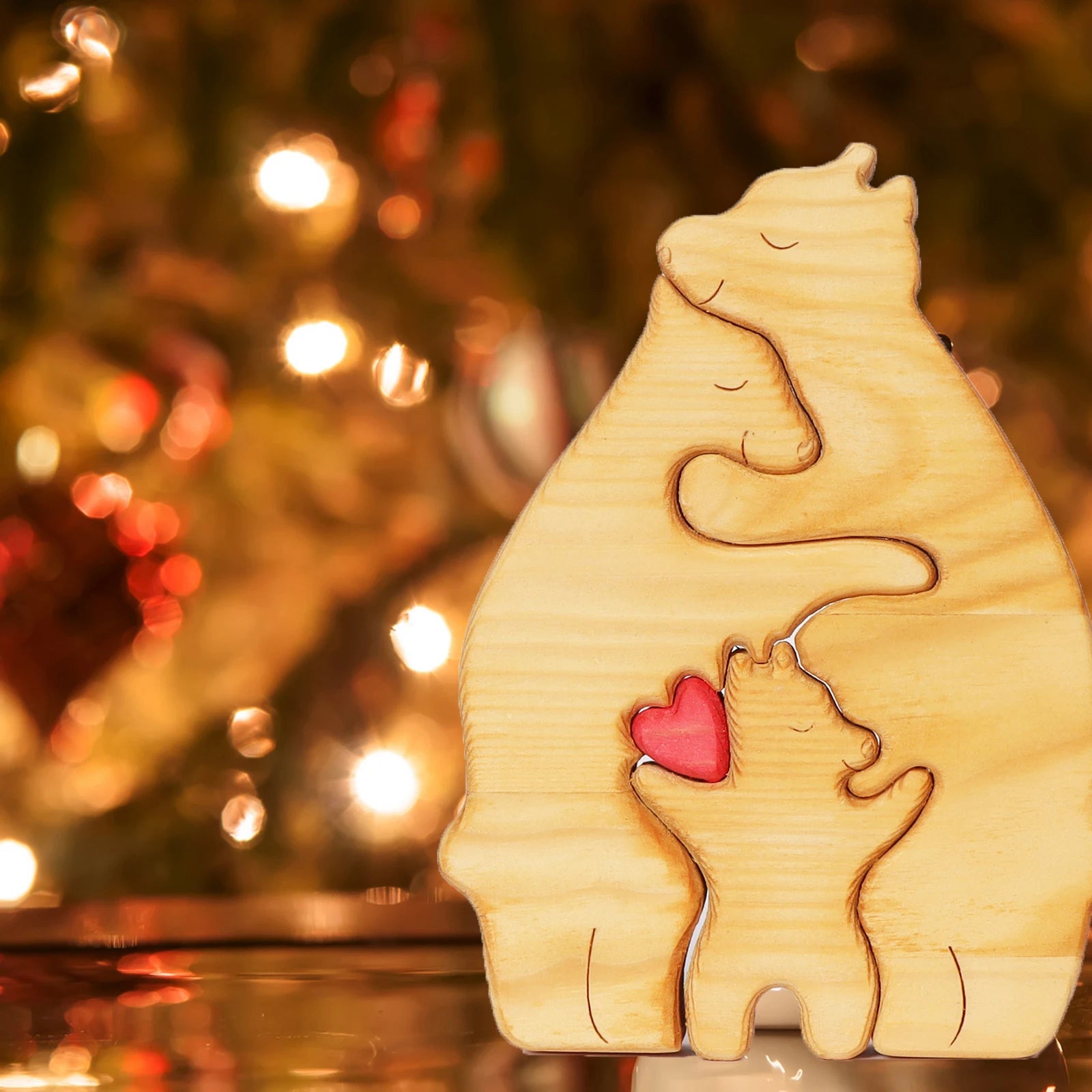 Art Wooden Bear Family Puzzle Personalized Name Custom Home Decor Christmas Heartwarming Gift for Parents