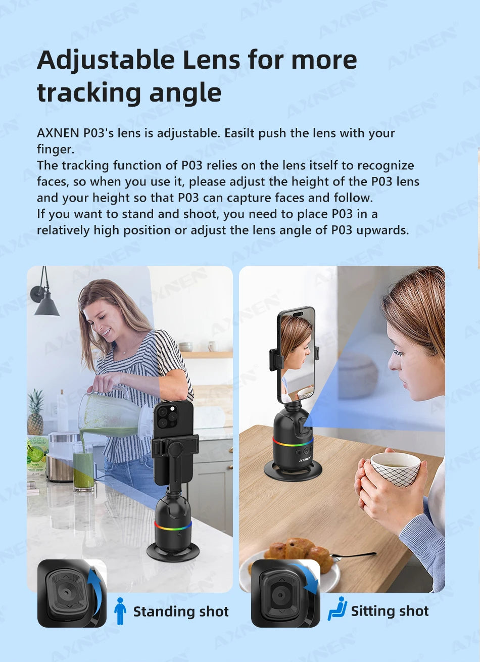 Smart Auto Face Tracking Desktop AI Gimbal for Smartphone & Action Camera 360 Rotation Follow Focus Vlog Kit, Option with Tripod