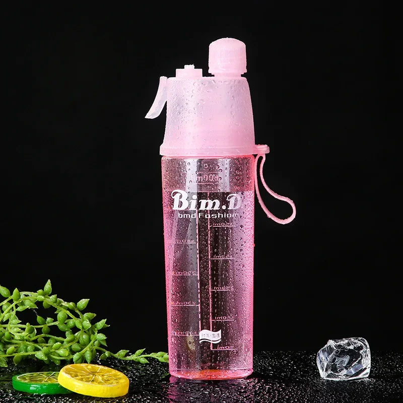600ML Transparent Misting Water Bottle Sports Water Bottle with Spray Mist for Outdoor Hydration Mist Plastic Water Bottle