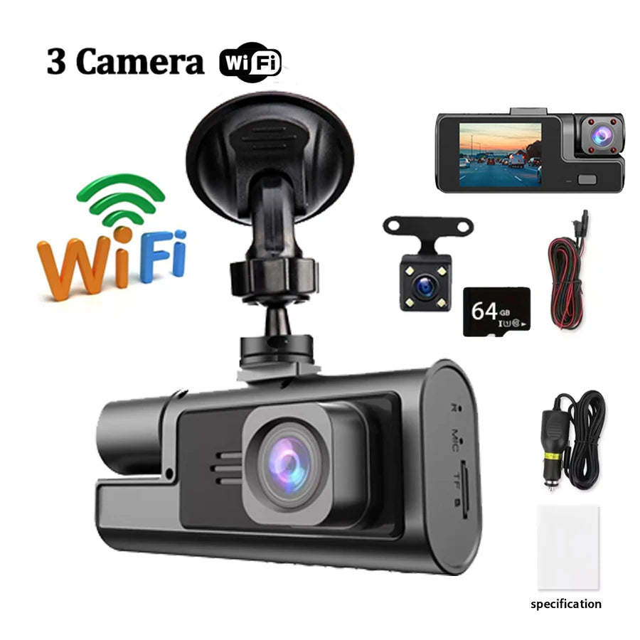 3-channel HD 1080p car DVR, WIFI car DVR front and rear vision camera night vision black box Auto parts, car recorder. - Your Gift Ideas