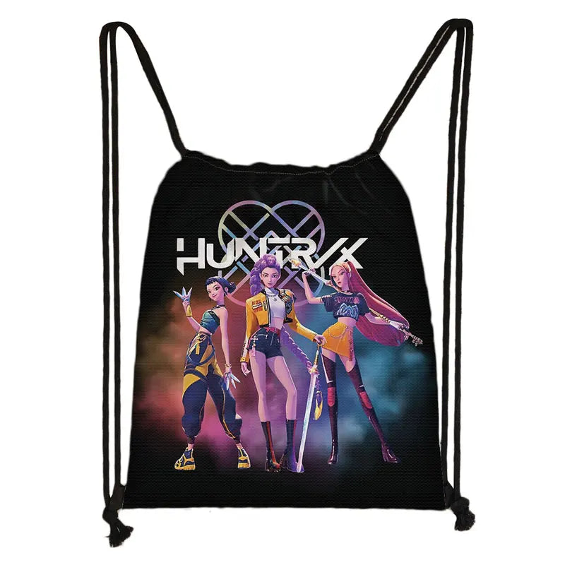 KPop Demon Hunters Print Drawstring Bag Saja Boys Daypack Mira Rumi Zoey Storage Bags for Travel Teenager Women Backpacks - YourGiftIdeasUK