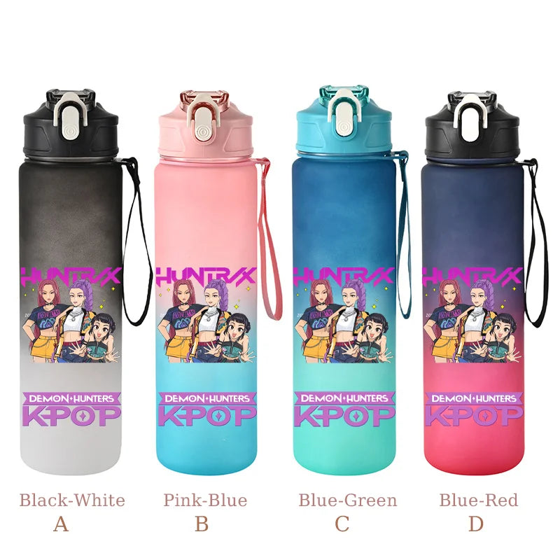 800ML KPop Demon Hunters Sports Water Bottle With Straw Men And Women Perfect For Outdoor Travel Hiking Office Jugs Fans Gifts - YourGiftIdeasUK