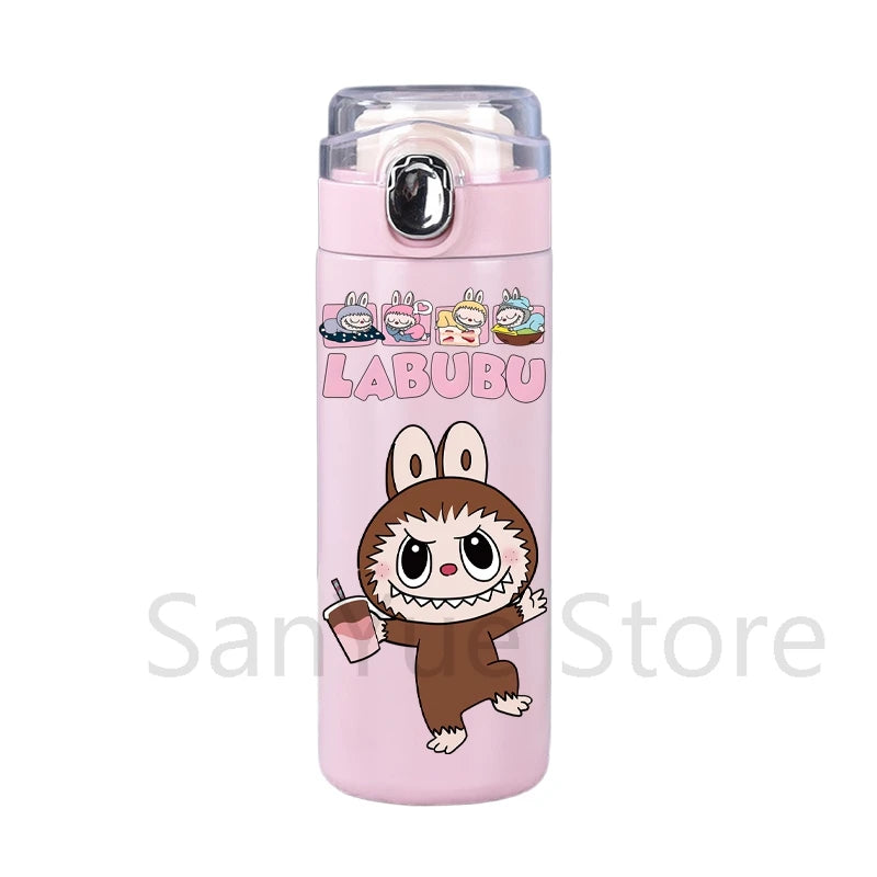 400Ml Water Bottle Cartoon Printed Thermos Cup Pocket Stainless Steel Thermal Coffee Mug Vacuum Insulated Flask Cup Kid Gift