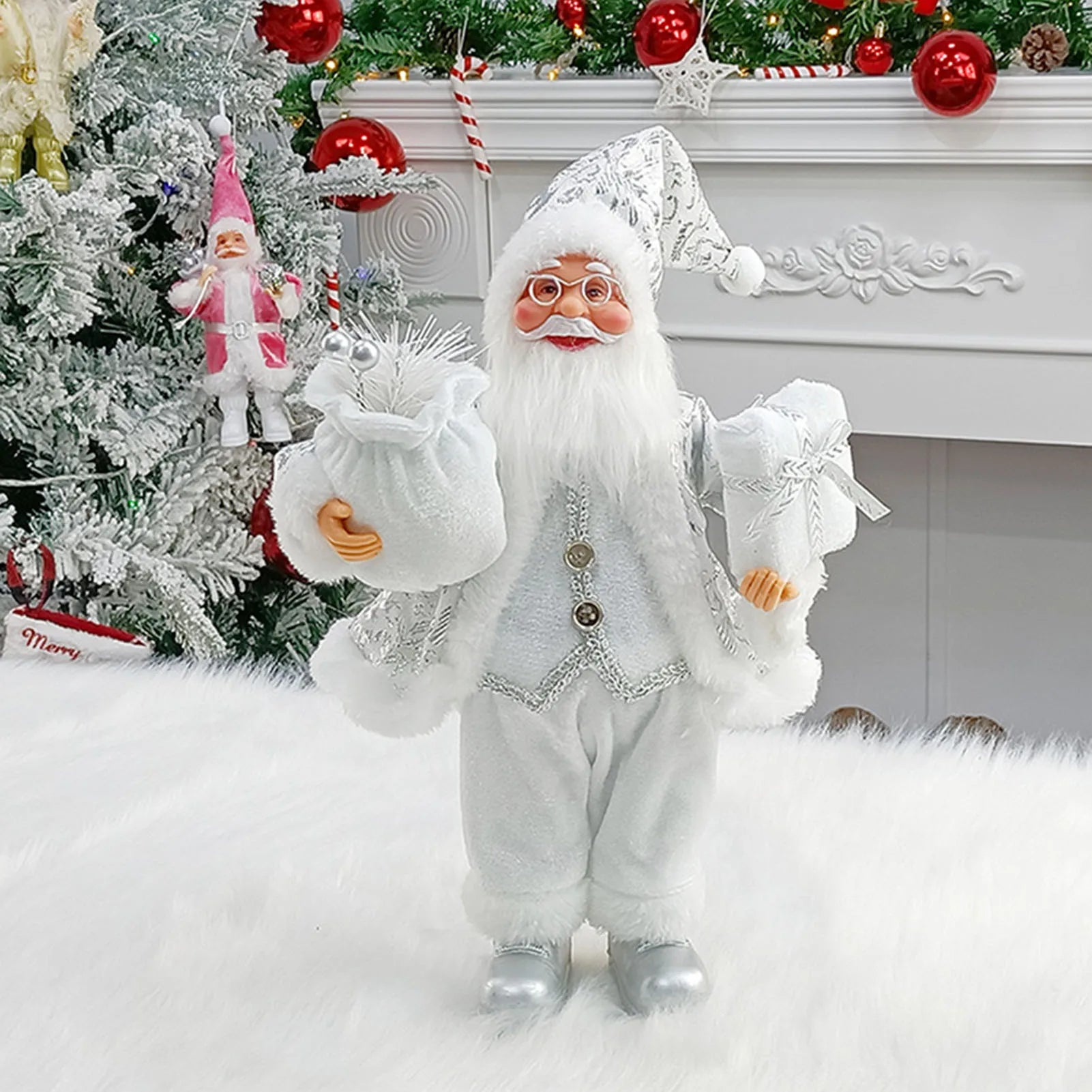 Christmas Sitting Standing Santa Claus Figurines Doll Cute 12inch Xmas Tree Party Ornament Table Office Fireplace Home Decor - YourGiftIdeasUK