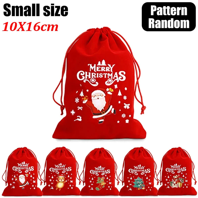 10/1pcs Merry Christmas Velvet Bags Candy Snack Drawstring Pouch Wrapping Bag Xmas Gifts Bracelet Jewelry Packaging Storage Bags - YourGiftIdeasUK