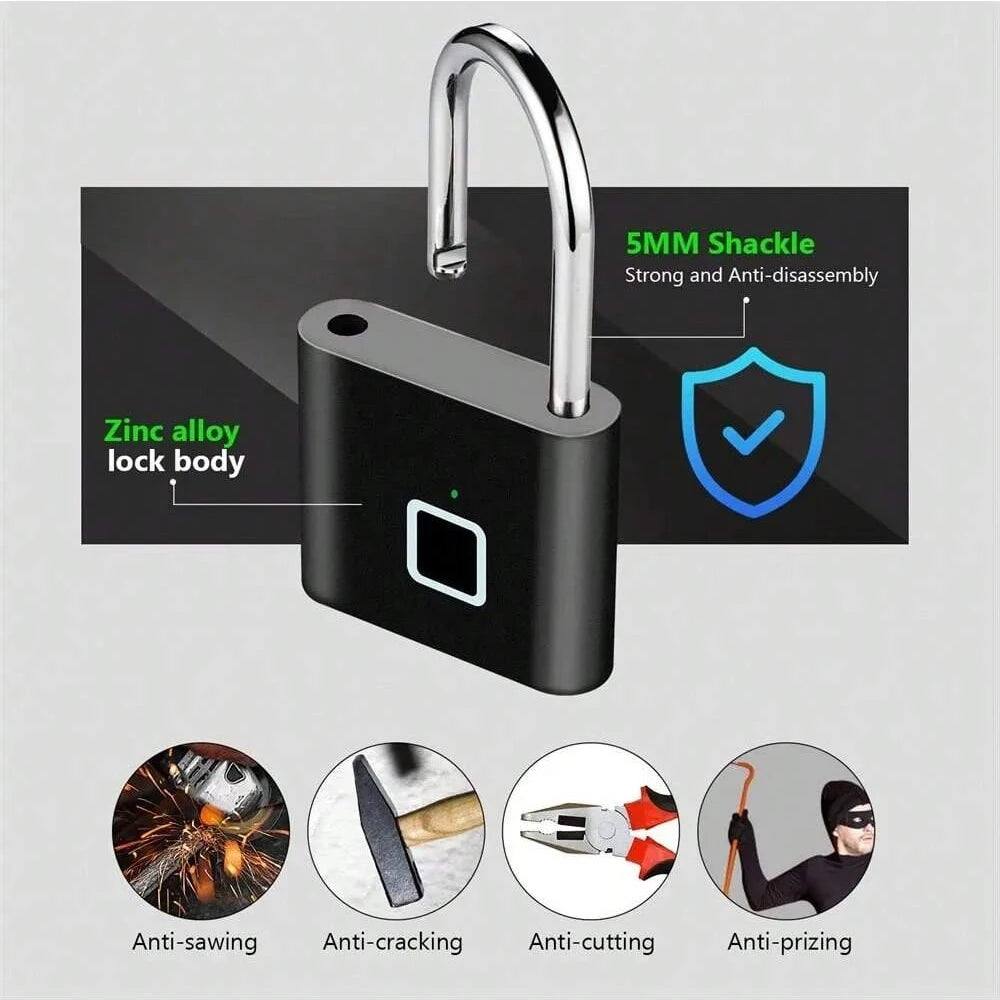 Keyless USB Charging Fingerprint Lock Smart Padlock Waterproof Door Lock 0.2sec Unlock Portable Anti-theft Padlock
