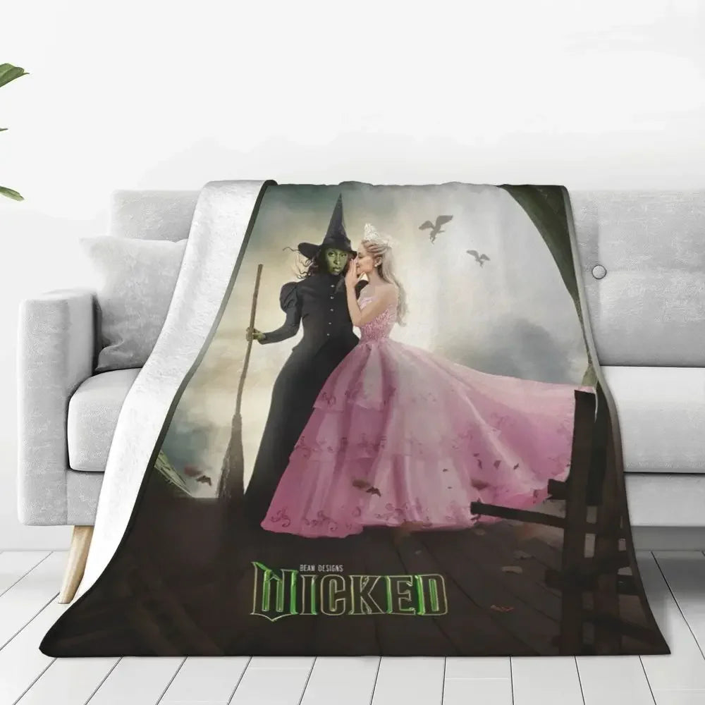 Soft Blanket Travel Wicked Elphaba & Glinda Tonal Throw Blanket Magic Movie Flannel Bedspread For Bedroom Aesthetic Bed Cover - YourGiftIdeasUK