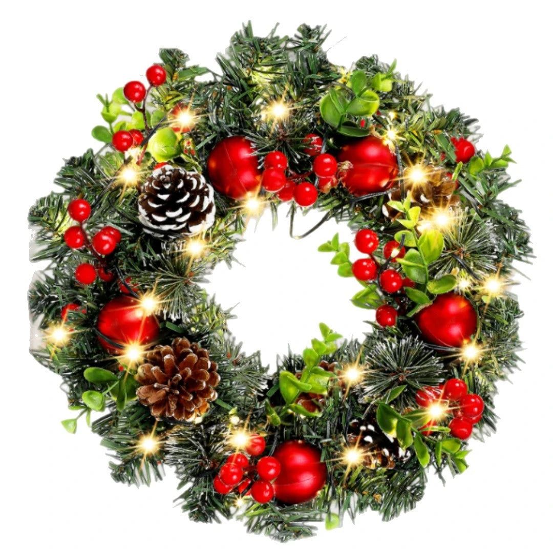 Elegant Red Christmas Wreath LED PVC Red Fruit Christmas Wreath Window Door Wall Ornament Decorations Home Halloween Decor Gifts - YourGiftIdeasUK