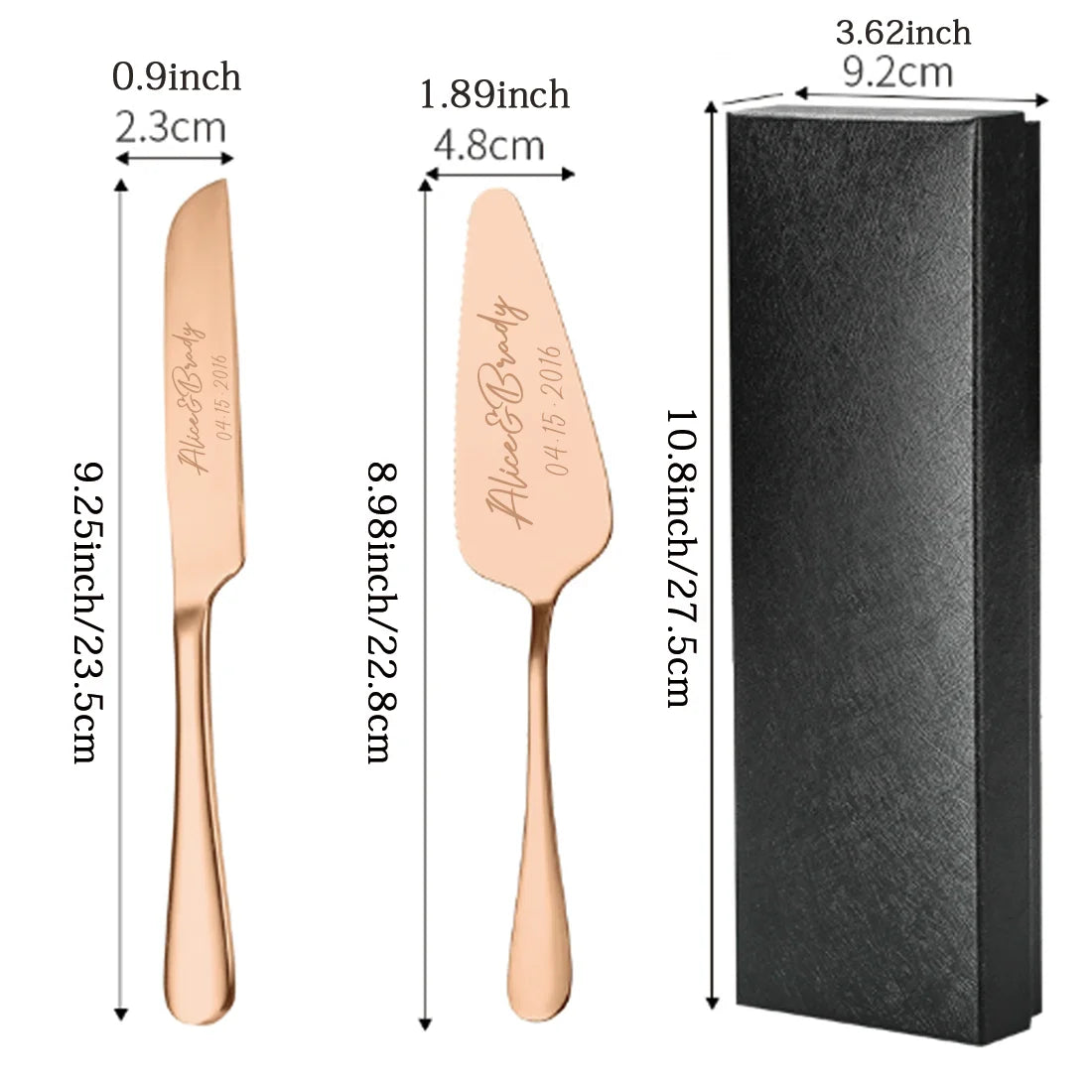 2pc custom engraved stainless steel cake knife set gift box, suitable for weddings, birthdays, all kinds of parties