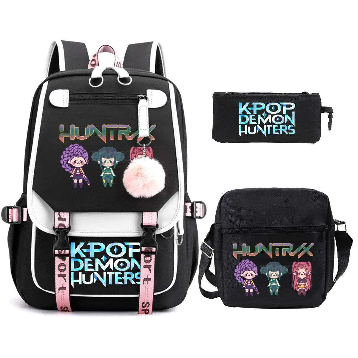 KPop Demon Hunters Student Backpack Single Shoulder Bag Casual Pencil Case Three Piece Set Oxford Cloth Unisex Backpack