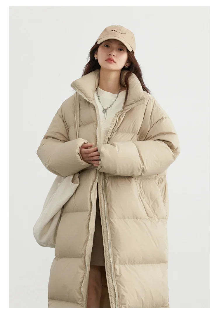 CHIC VEN Women Down Coats New Long Thick Warm Down Jackets Overcoat White Duck Down Loose Casual Jacket Autumn Winter 2023