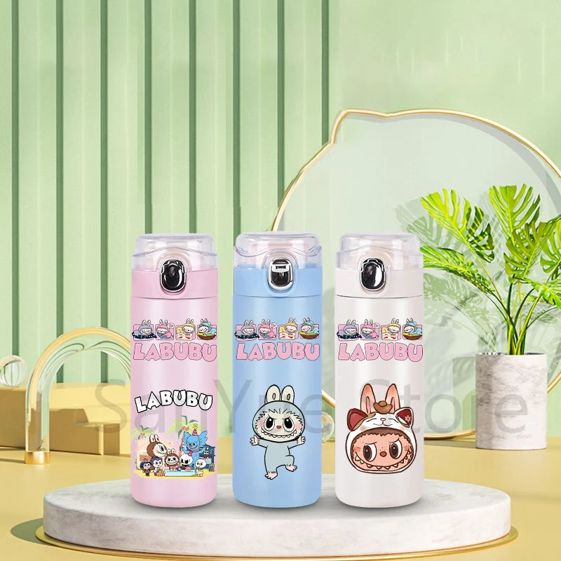 400Ml Water Bottle Cartoon Printed Thermos Cup Pocket Stainless Steel Thermal Coffee Mug Vacuum Insulated Flask Cup Kid Gift
