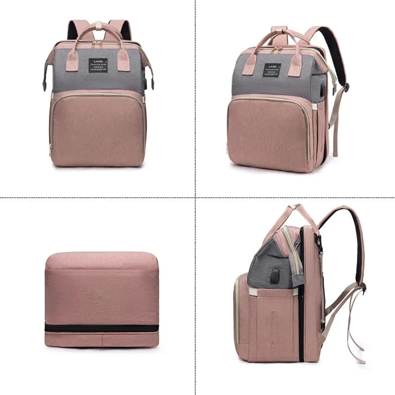 Multifunctional Mother and Baby Bag Mom Bag Bottle Backpack 2024 New Folding Sleeping Changing Bag Diaper Backpack