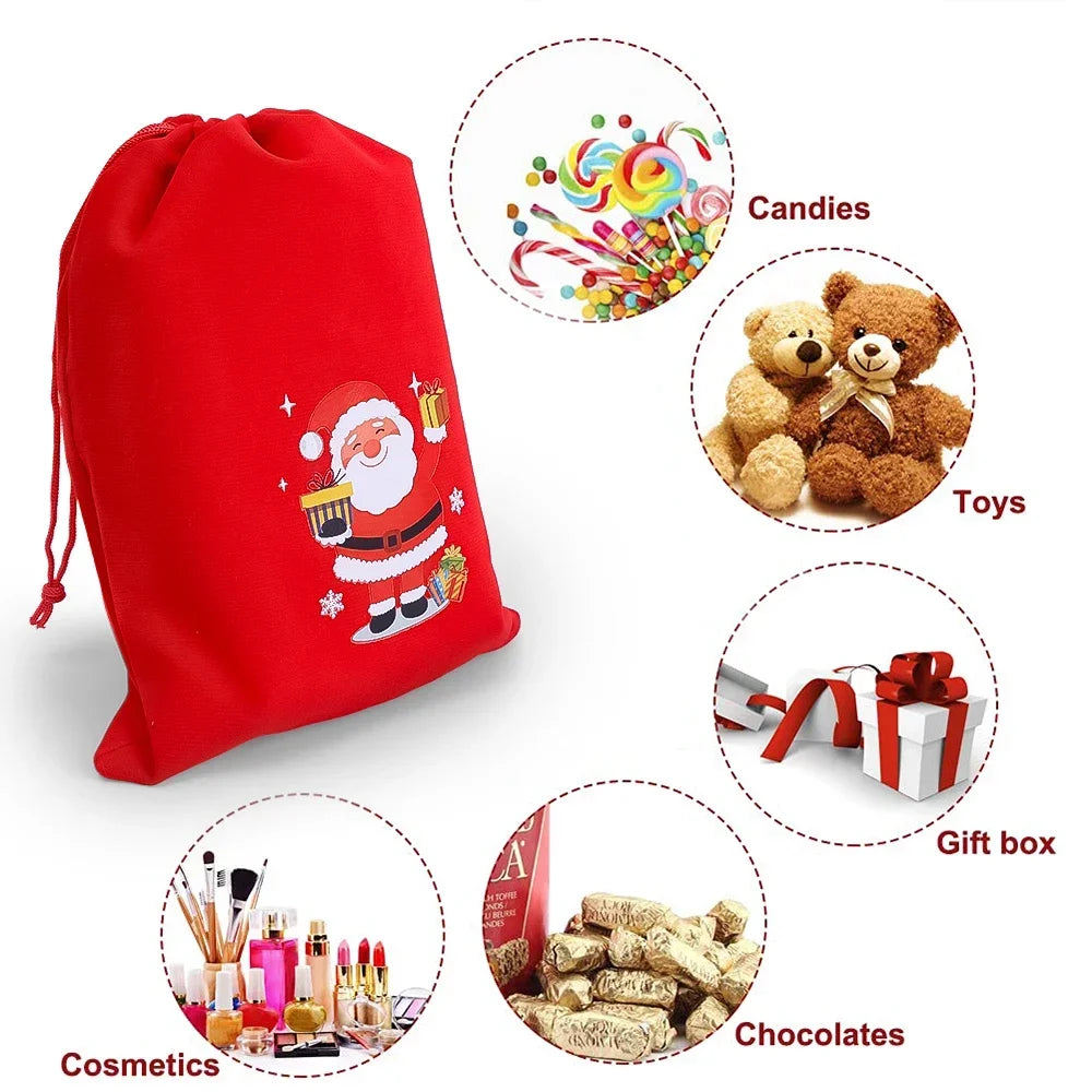 10/1pcs Merry Christmas Velvet Bags Candy Snack Drawstring Pouch Wrapping Bag Xmas Gifts Bracelet Jewelry Packaging Storage Bags - YourGiftIdeasUK