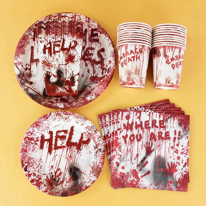 Halloween Party Disposable Tableware Scary Bloody Handprint - YourGiftIdeasUK