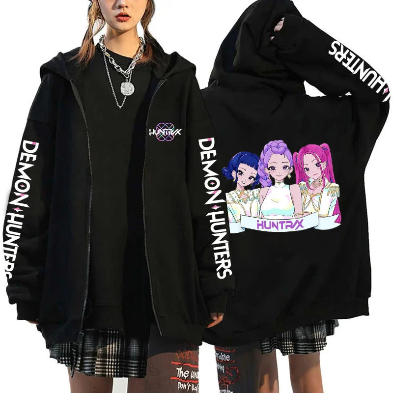 Hot Kpop Demon Hunters Mira Rumi Zoey Print Hoodie Fashion Harajuku Zipper Hoodies Women Men Sweatshirt Long Sleeve Casual Tops