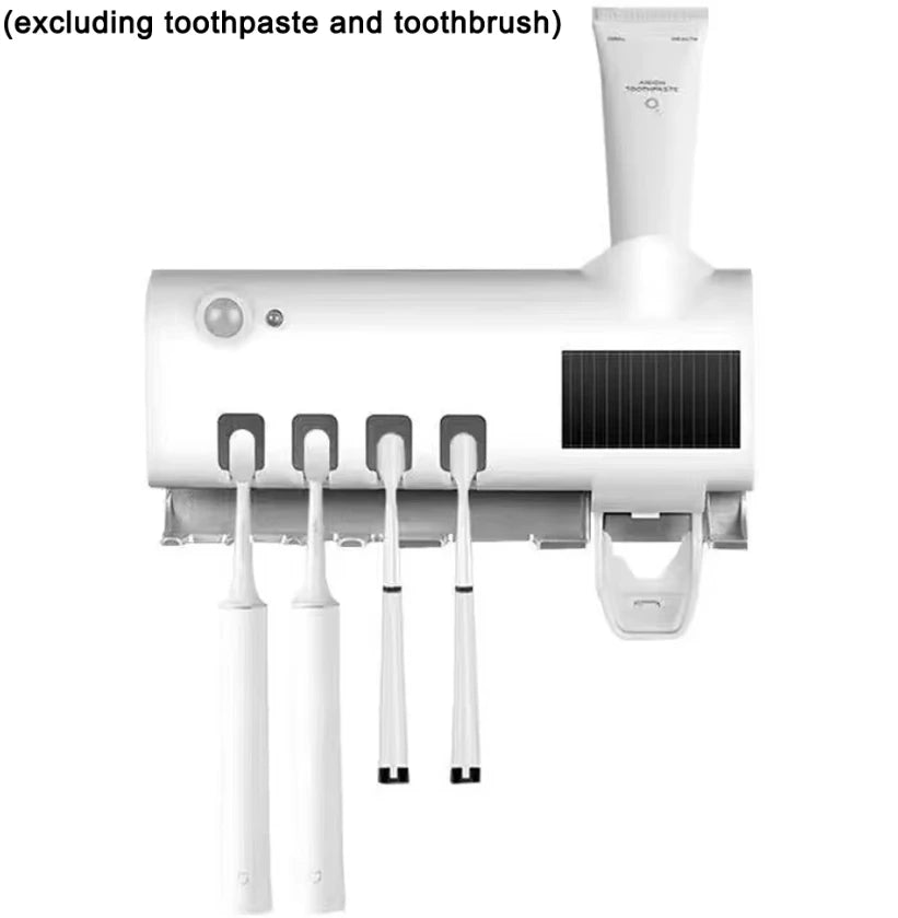 Wall Mounted Intelligent ToothBrush Sterilizer, UV Free, Solar Powered Cleaner, With Automatic Tooth paste Dispenser