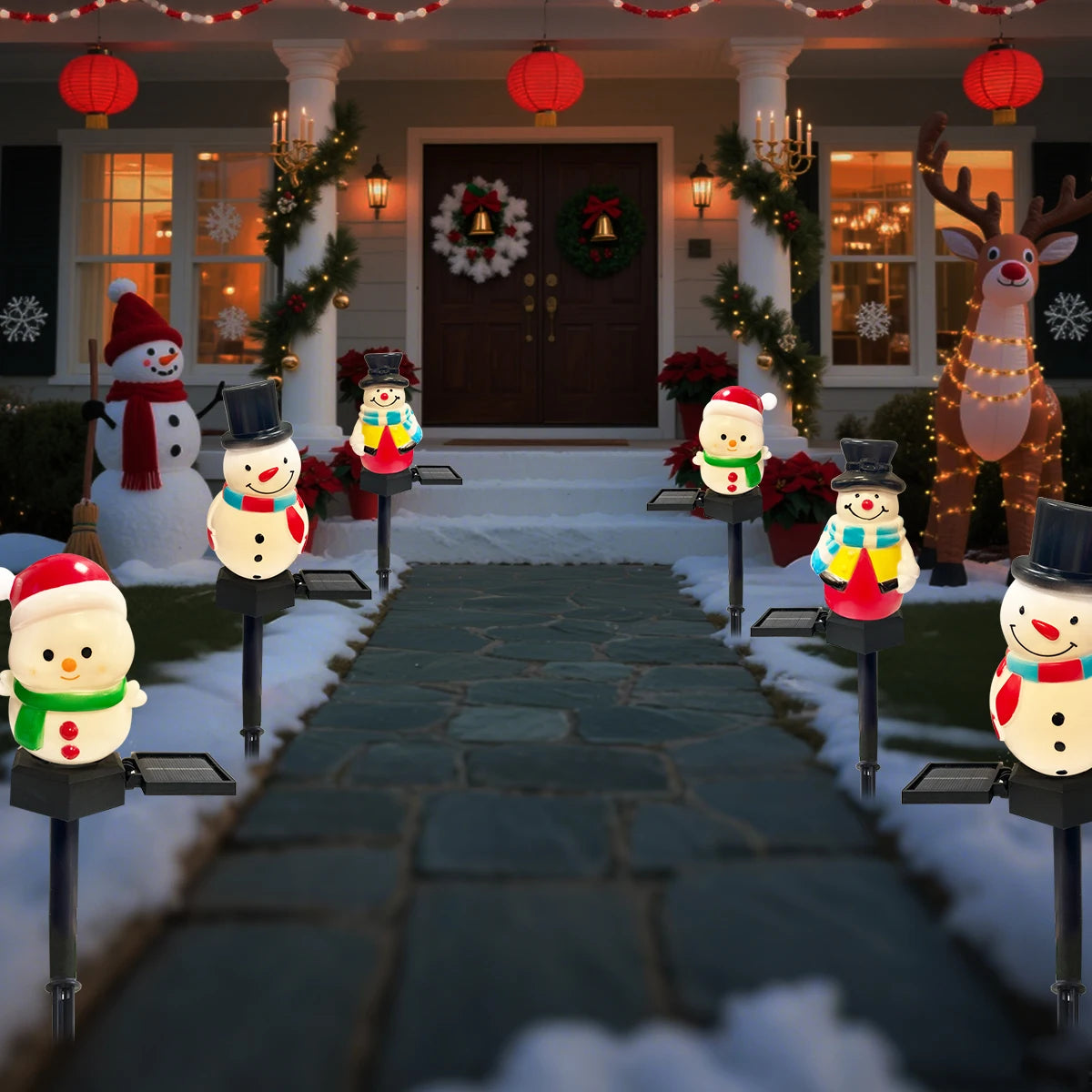 1pc Christmas Cute Snowman Shape Pathway Lights Solar LED Waterproof Walkway Landscape Light For Home Garden Winter Yard Decor - YourGiftIdeasUK