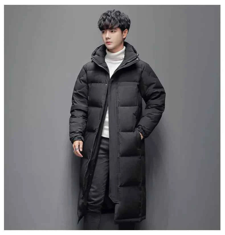Men's Winter Long Down Jacket Brand Trendy Solid Color Hooded White Duck Down Parka Women Outdoor Ski Clothes Lightweight Coat