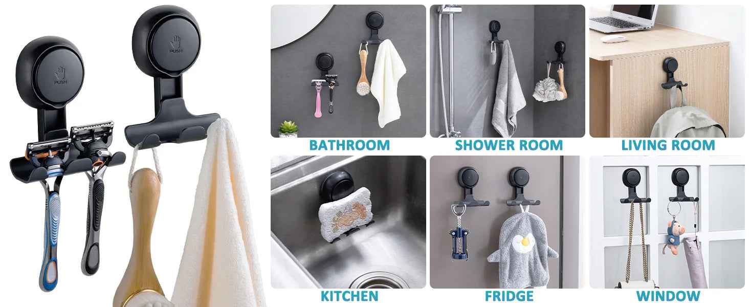 TAILI Shower Razor Hooks for Bathroom Kitchen Shower Hooks Suction Cup Hook Powerful Vacuum Suction Hooks Removable and Reusable