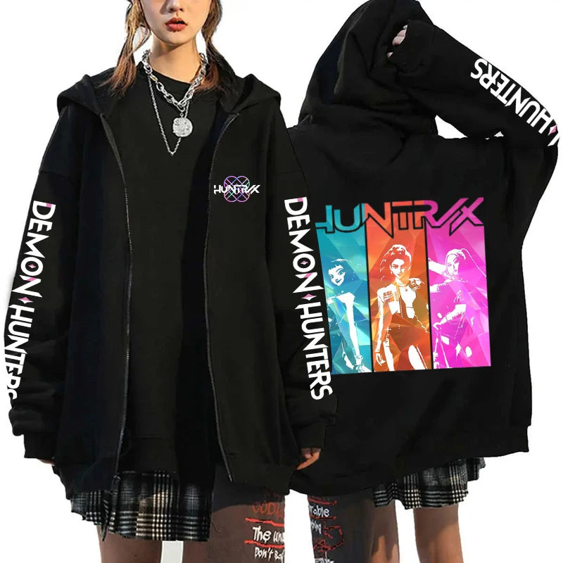 Hot Kpop Demon Hunters Mira Rumi Zoey Print Hoodie Fashion Harajuku Zipper Hoodies Women Men Sweatshirt Long Sleeve Casual Tops