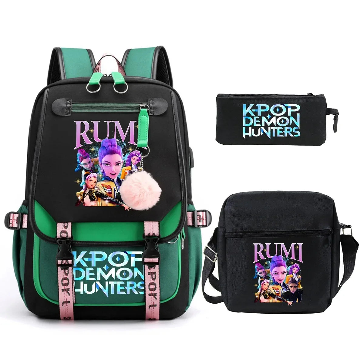 KPop Demon Hunters Student Backpack Single Shoulder Bag Casual Pencil Case Three Piece Set Oxford Cloth Unisex Backpack