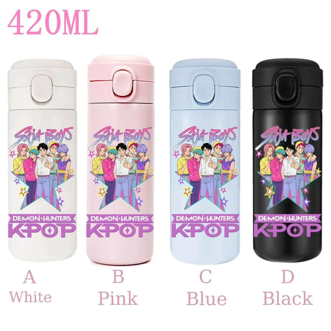 420ML KPop Demon Hunters Cartoon Stainless Steel Thermal Water Bottle Mini Leak Proof Portable Insulated Cup Birthday Gift