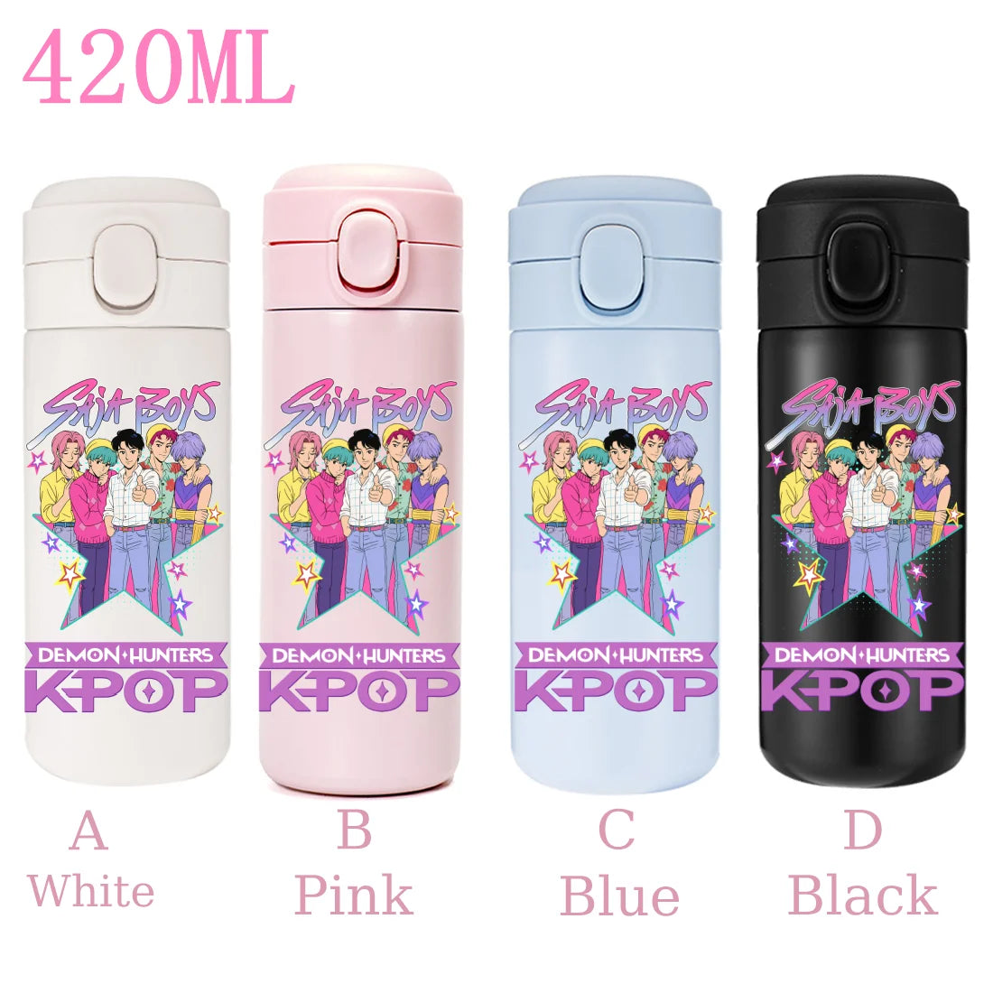 420ML KPop Demon Hunters Cartoon Stainless Steel Thermal Water Bottle Mini Leak Proof Portable Insulated Cup Birthday Gift - YourGiftIdeasUK