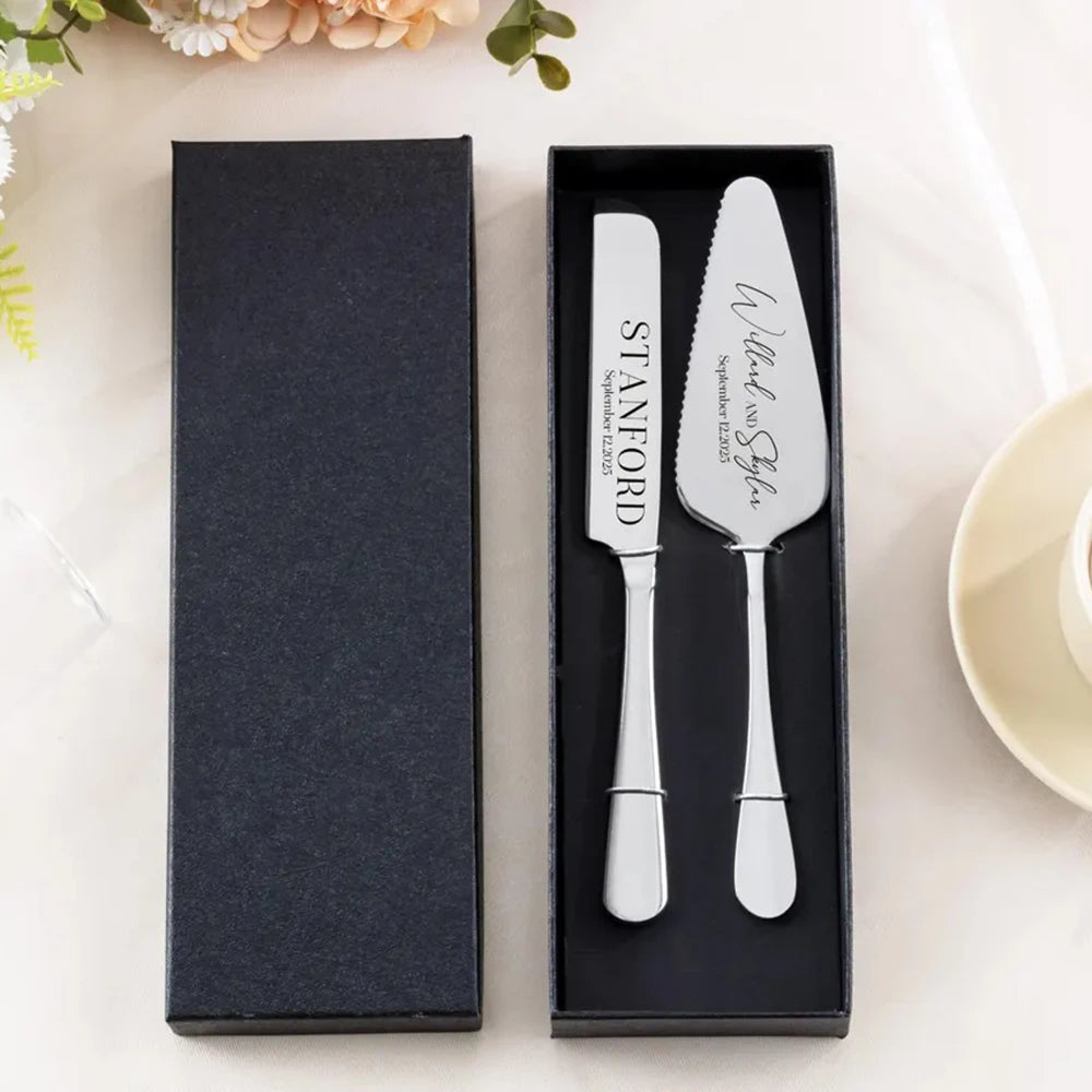 1Set Personalised Cake Knife Shovel Custom Wedding Gift Gold/Silver Cutting Server Set Engraved Birthday Party Cake Dinner Decor - YourGiftIdeasUK