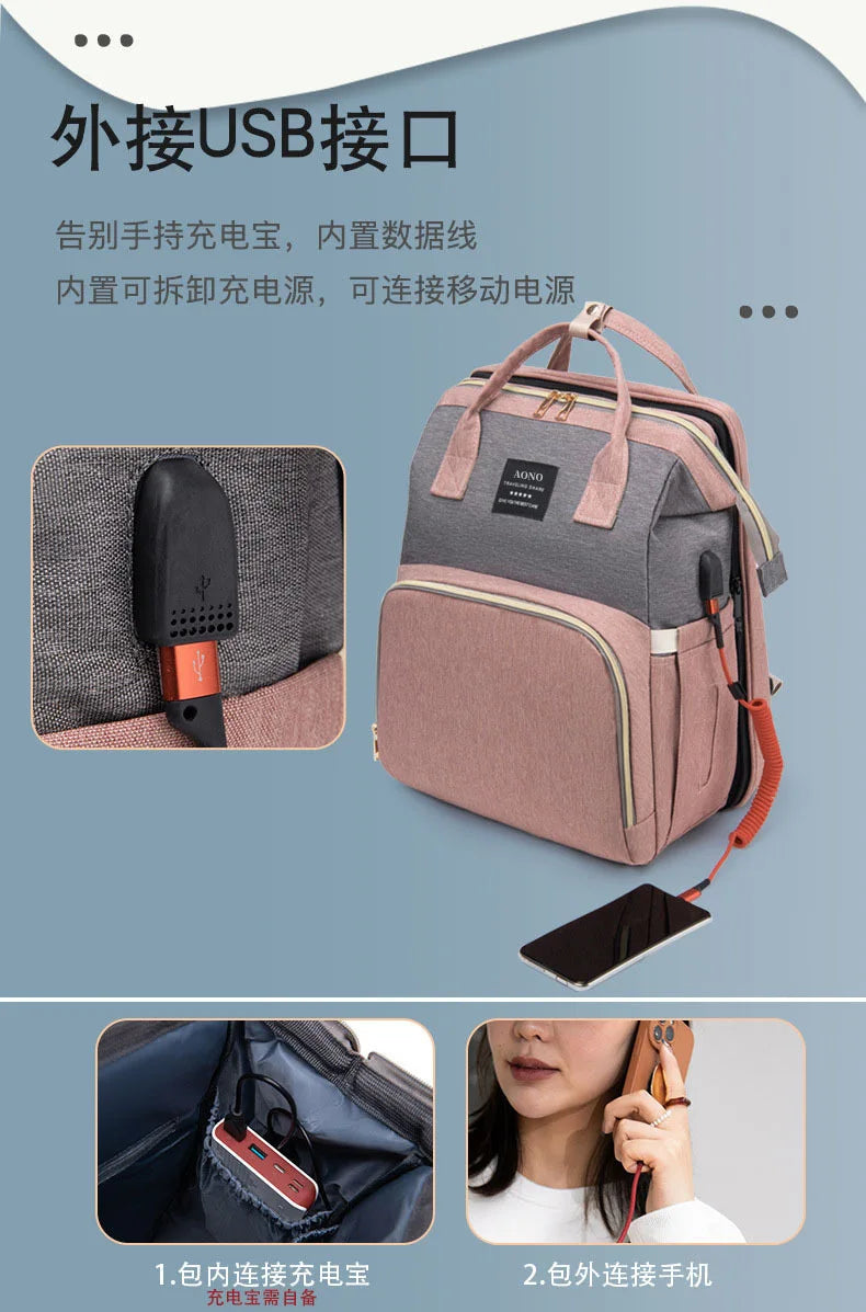 Multifunctional Mother and Baby Bag Mom Bag Bottle Backpack 2024 New Folding Sleeping Changing Bag Diaper Backpack