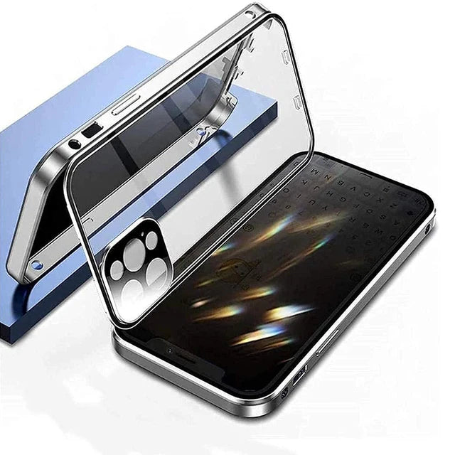360 Degree Privacy Metal Case iPhone 16 15 13 14 Plus 12 Mini 11 Pro Max Lens Protection Dual Snap Lock Protective Cover