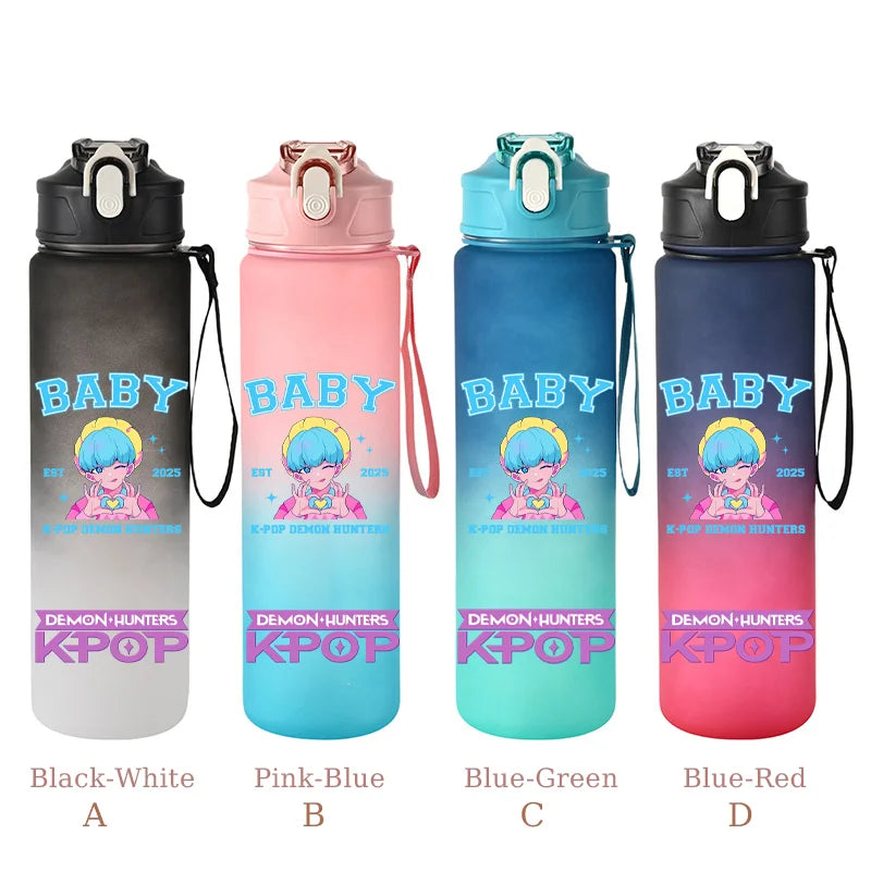 800ML KPop Demon Hunters Sports Water Bottle With Straw Men And Women Perfect For Outdoor Travel Hiking Office Jugs Fans Gifts - YourGiftIdeasUK
