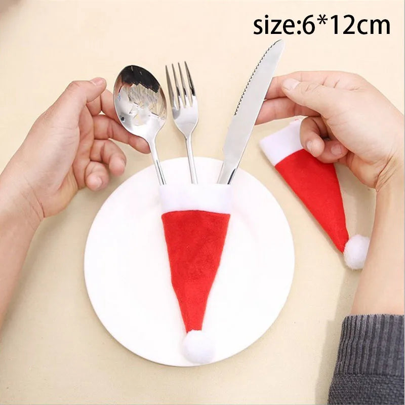 2025 Christmas Cutlery Holder Santa Claus Snowman Tableware Decoration Home Party Supplies Christmas Hat Deco Gift Bags Ornament - YourGiftIdeasUK