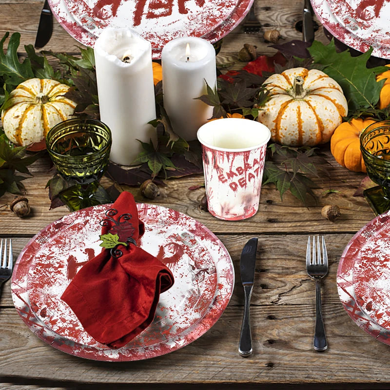 Halloween Party Disposable Tableware Scary Bloody Handprint - YourGiftIdeasUK
