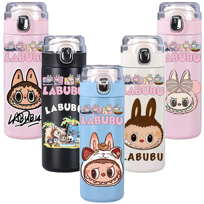 400Ml Water Bottle Cartoon Printed Thermos Cup Pocket Stainless Steel Thermal Coffee Mug Vacuum Insulated Flask Cup Kid Gift