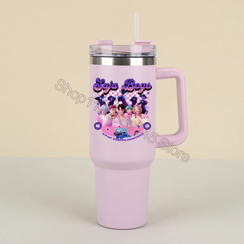 New K Pop Demon Hunters Water Bottles Kawaii Cartoon Water Bottle Girls Large Capacity with Handles Water Cup Birthday Gifts - YourGiftIdeasUK